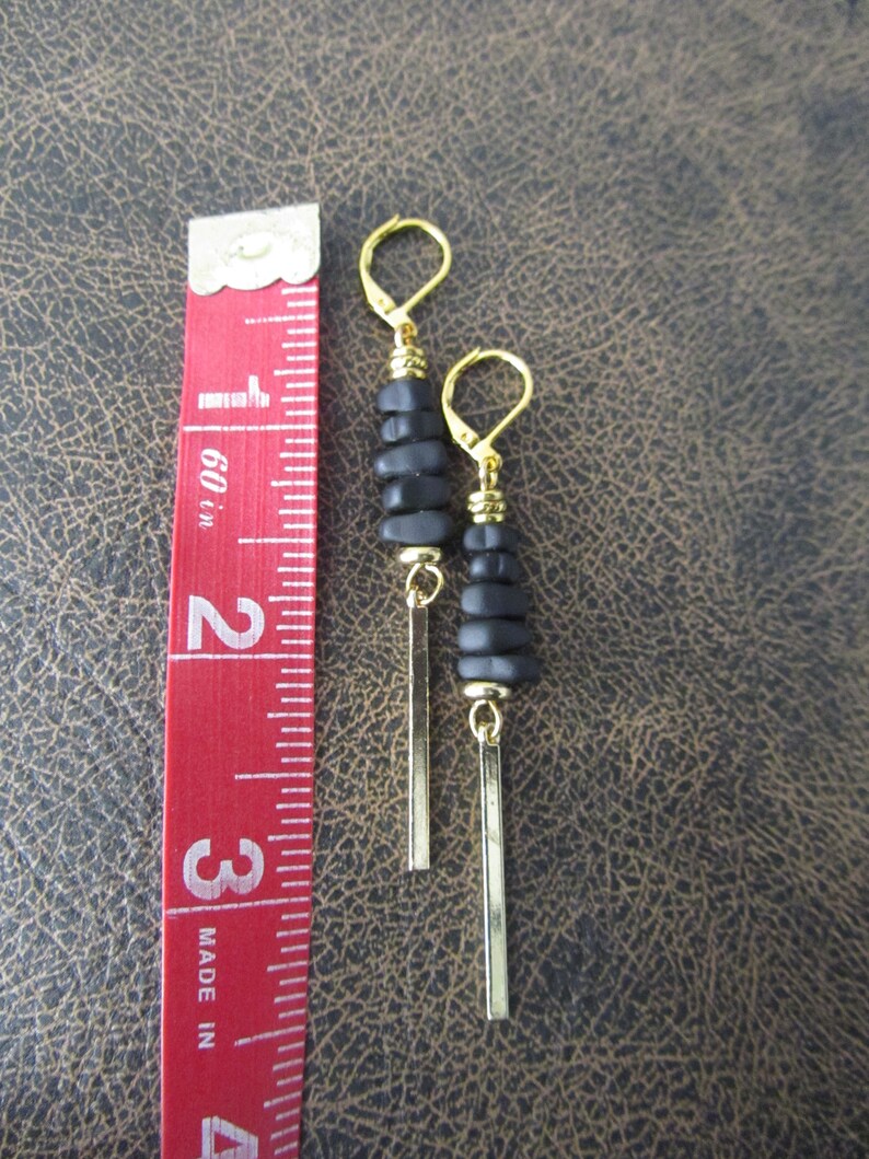 Abstract earrings, black nugget and gold image 2