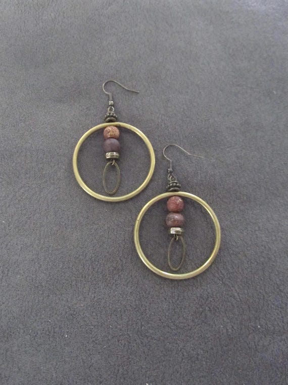 Jasper and bronze hoop bohemian earrings