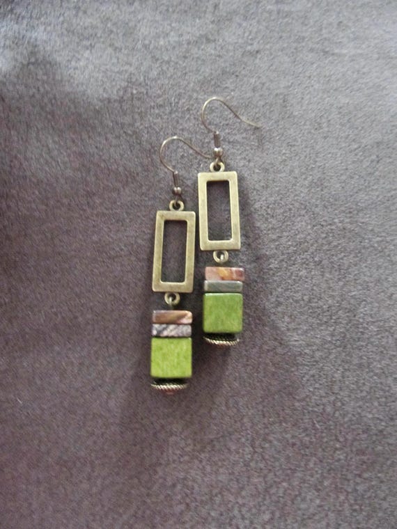 Modern jasper and green wooden earrings