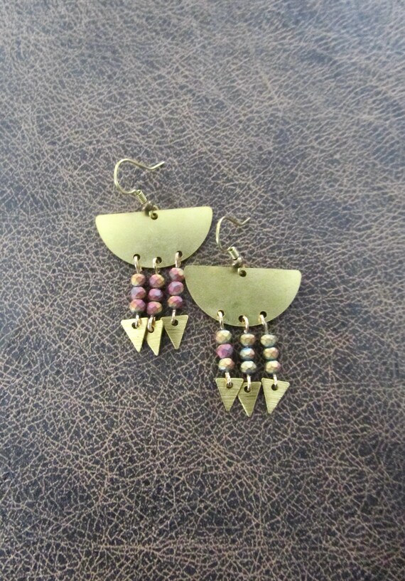 Modern brass chandelier earrings