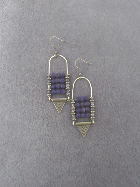 Lava rock chandelier earrings bronze and purple