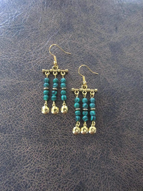 Malachite and gold ethnic chandelier earrings