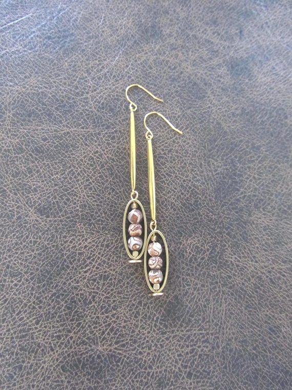 Industrial modern Tibetan agate and brass earrings 55