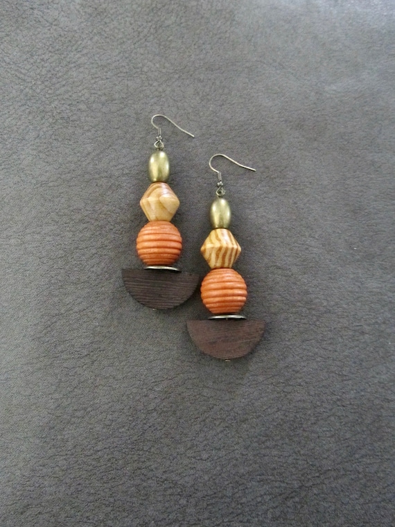 Bold orange wooden earrings