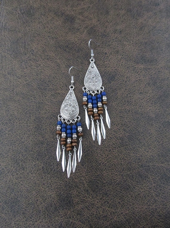 Southwest tribal earrings, bold earrings, statement gypsy earrings, ethnic earrings, boho chic chandelier earrings, bohemian