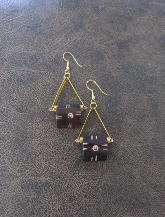 Batik Bone Dangle Earrings: Afrocentric Ethnic Jewelry