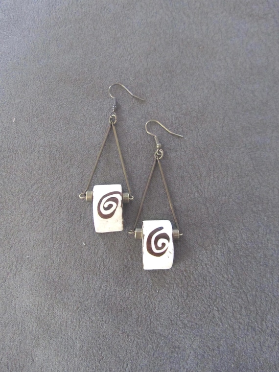 Bone Earrings: Afrocentric Batik Print, Bold Statement 44