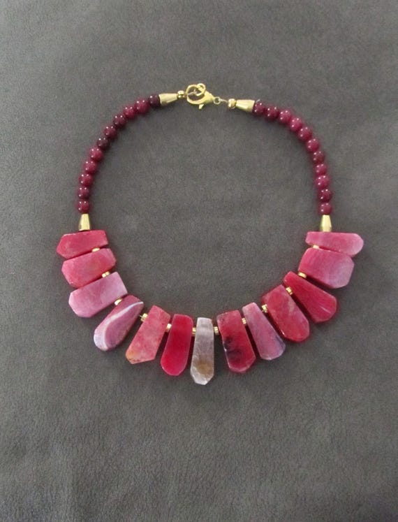 Pink agate slab stone statement necklace