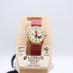 Rare Beautiful Vintage Lorus by Seiko Walt Disney BACKWARDS GOOFY Quartz Watch