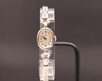 Vintage Womens 14K Solid White Gold Mechanical Omega 17jewels Watch Serviced