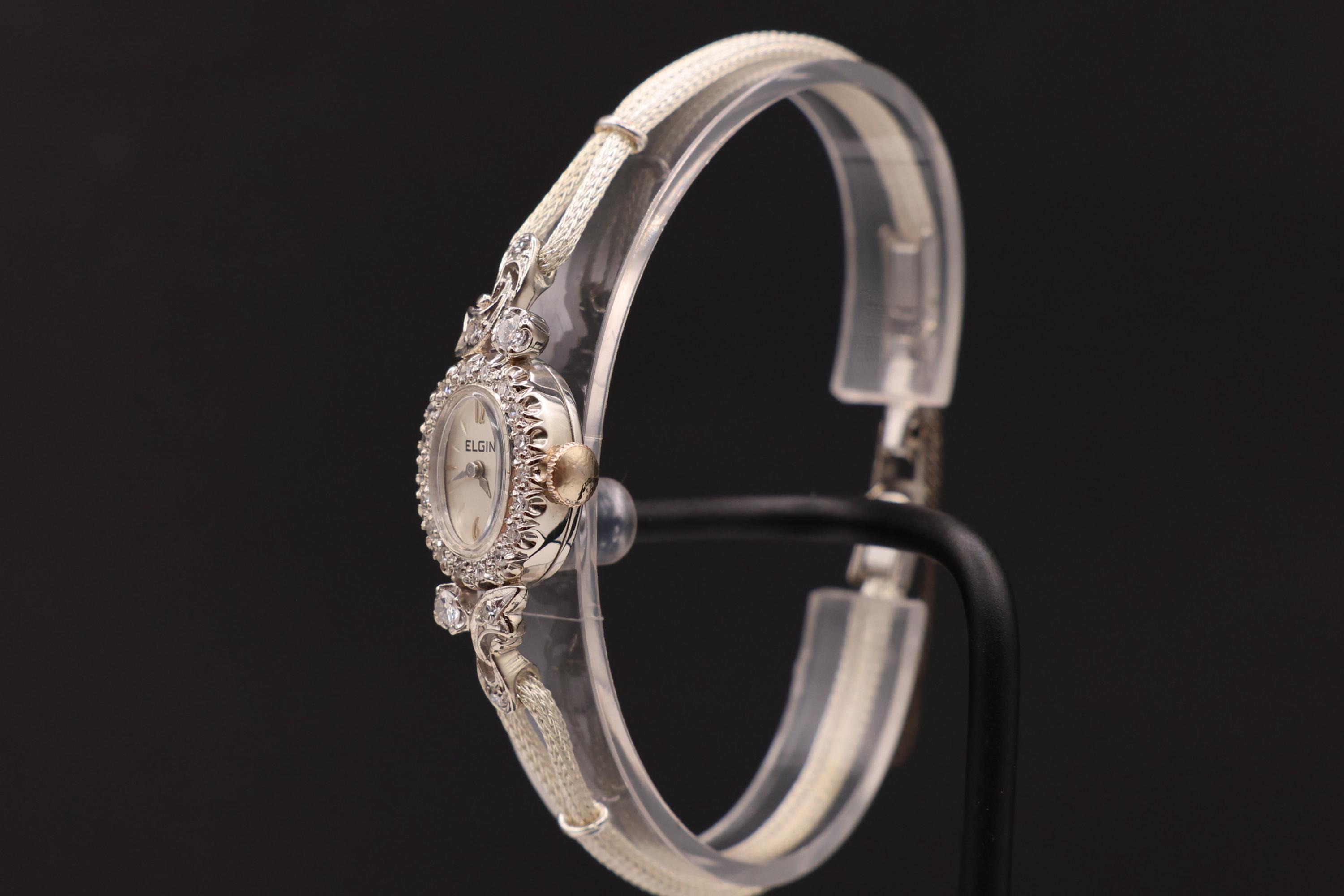Vintage Elgin Diamond 14K White Gold Women display picture 1