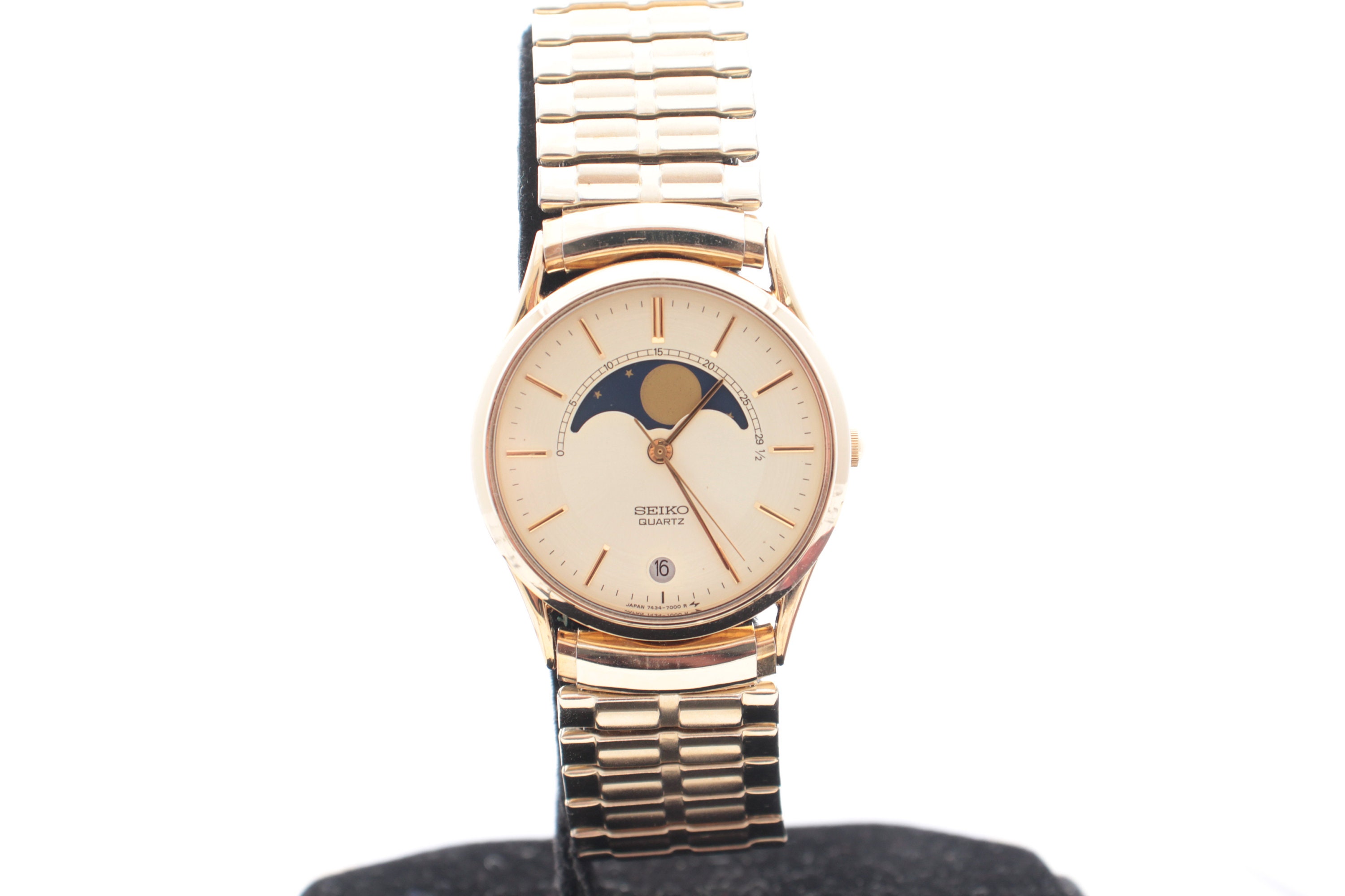 Rear Vintage 1990s Seiko 7434-7008 Moon Phase Date Gold Tone - Etsy Finland