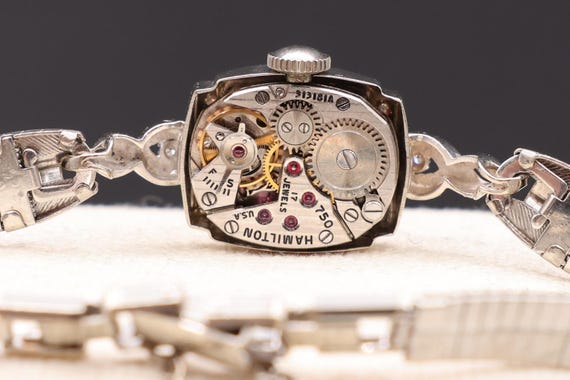 Vintage 1950s 14k Solid White Gold Real Diamond Hamilton  display picture 3