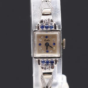 Vintage 14K Solid Gold With Diamonds And Sapphire Eska Mechanical Wrist Watch Serviced
