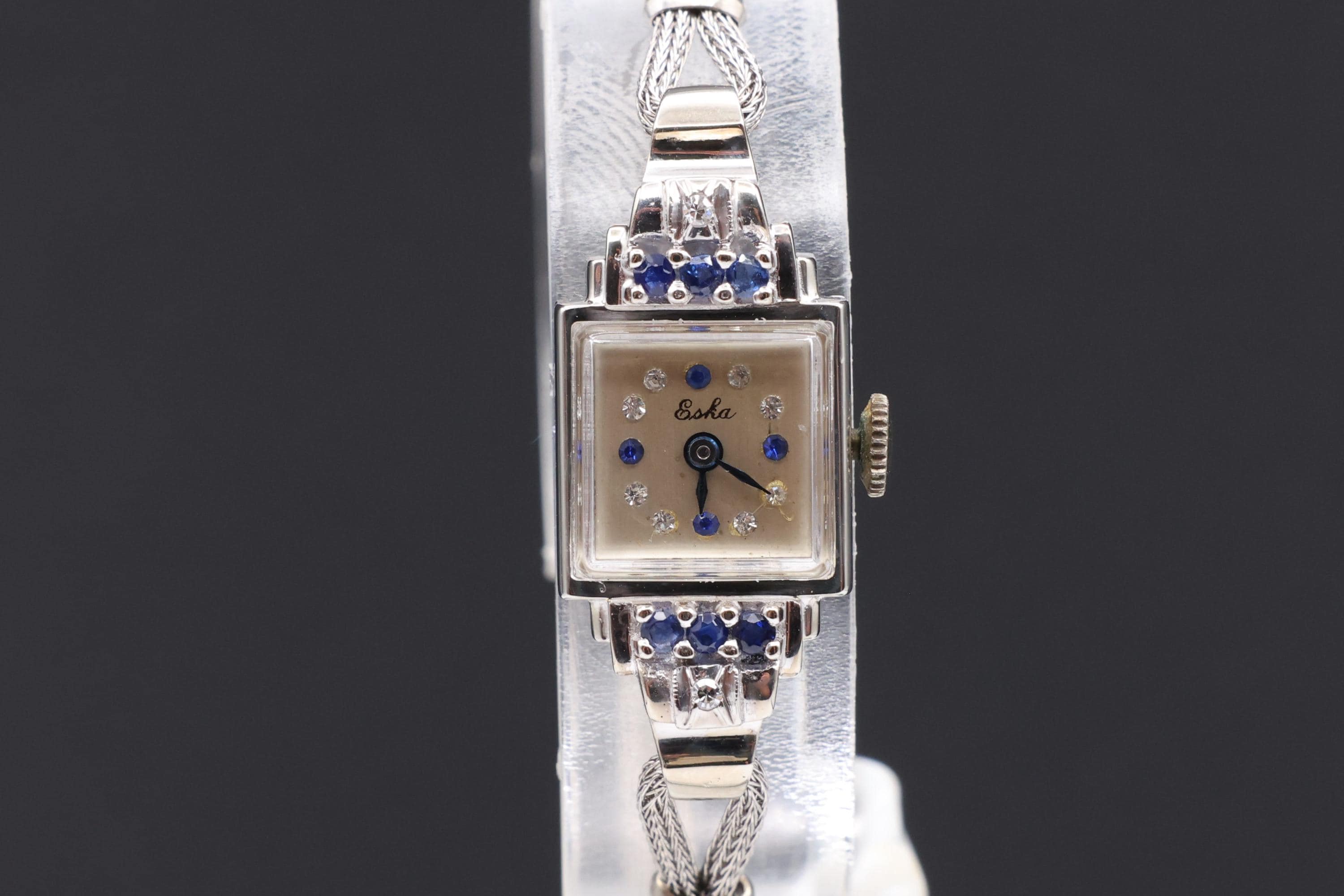 Vintage Eska Quartz Gold Plated Ladies Watch Lapis Lazuli Stone Dial 24mm Womens ESKA Wristwatches | eBay main image 3