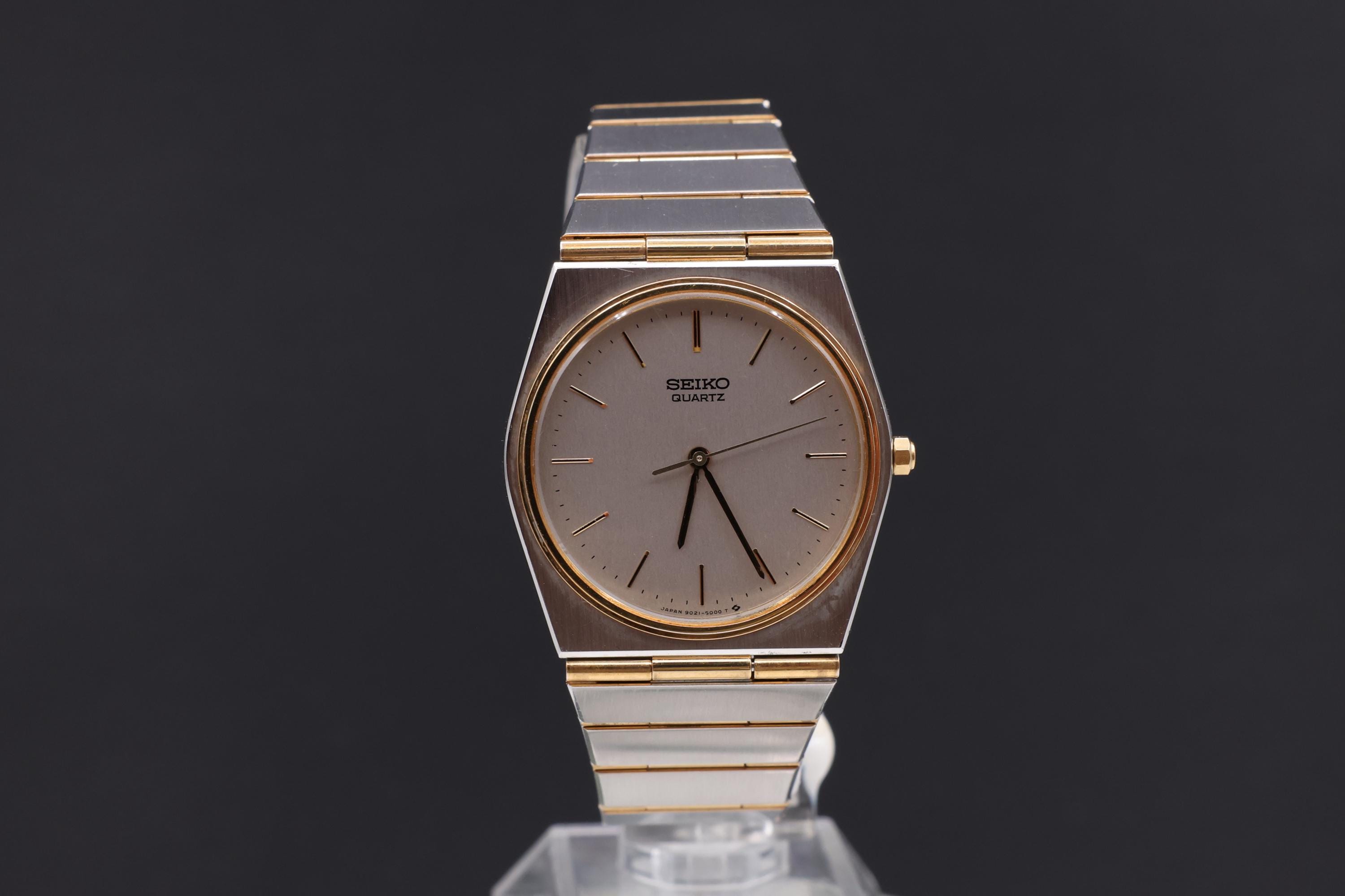 Authentic Ultra Thin Elegant Men's Seiko 9021 6009 Two Toned