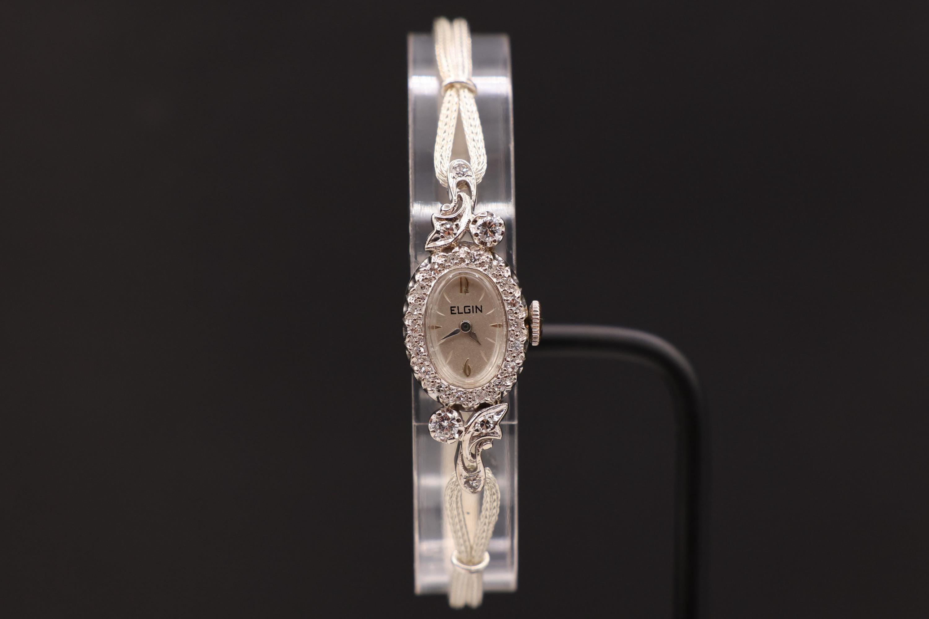 ヴィンテージ エルジン ダイヤモンド 14K ホワイトゴールド レディース 