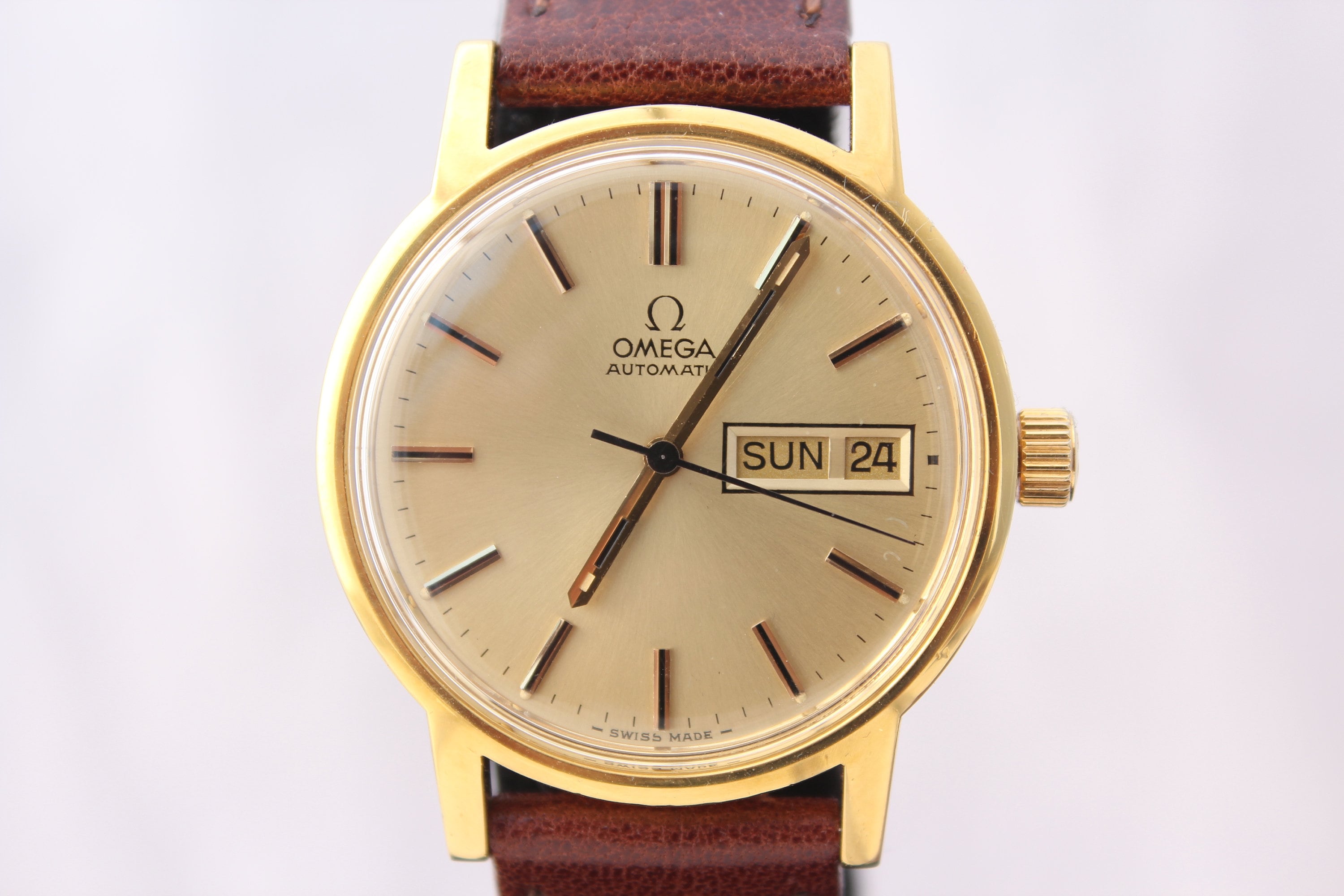 Vintage 1970s Mens Omega Automatic Day Date 17 Jewels Gold Filled