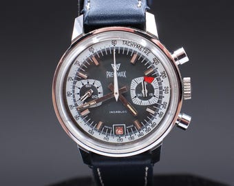 Vintage Men's Swiss Chronograph Precimax Valjoux 7734 Racing Dial  Tachymeter Watch Serviced