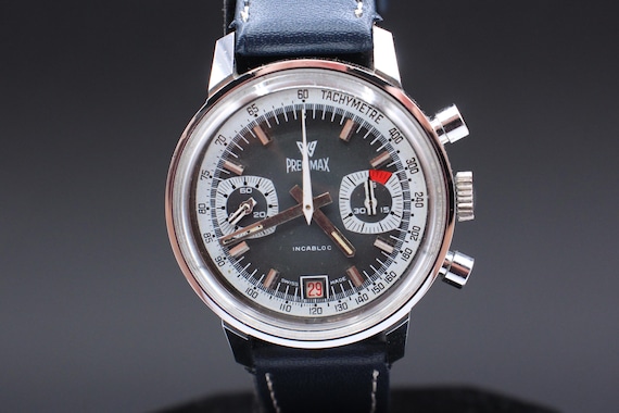 Vintage Men's Swiss Chronograph Precimax Valjoux 7734 Racing Dial Tachymeter Watch Serviced