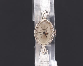 Vintage 14K Solid White Gold Hamilton With Real Diamond Mechanical Watch; Serviced