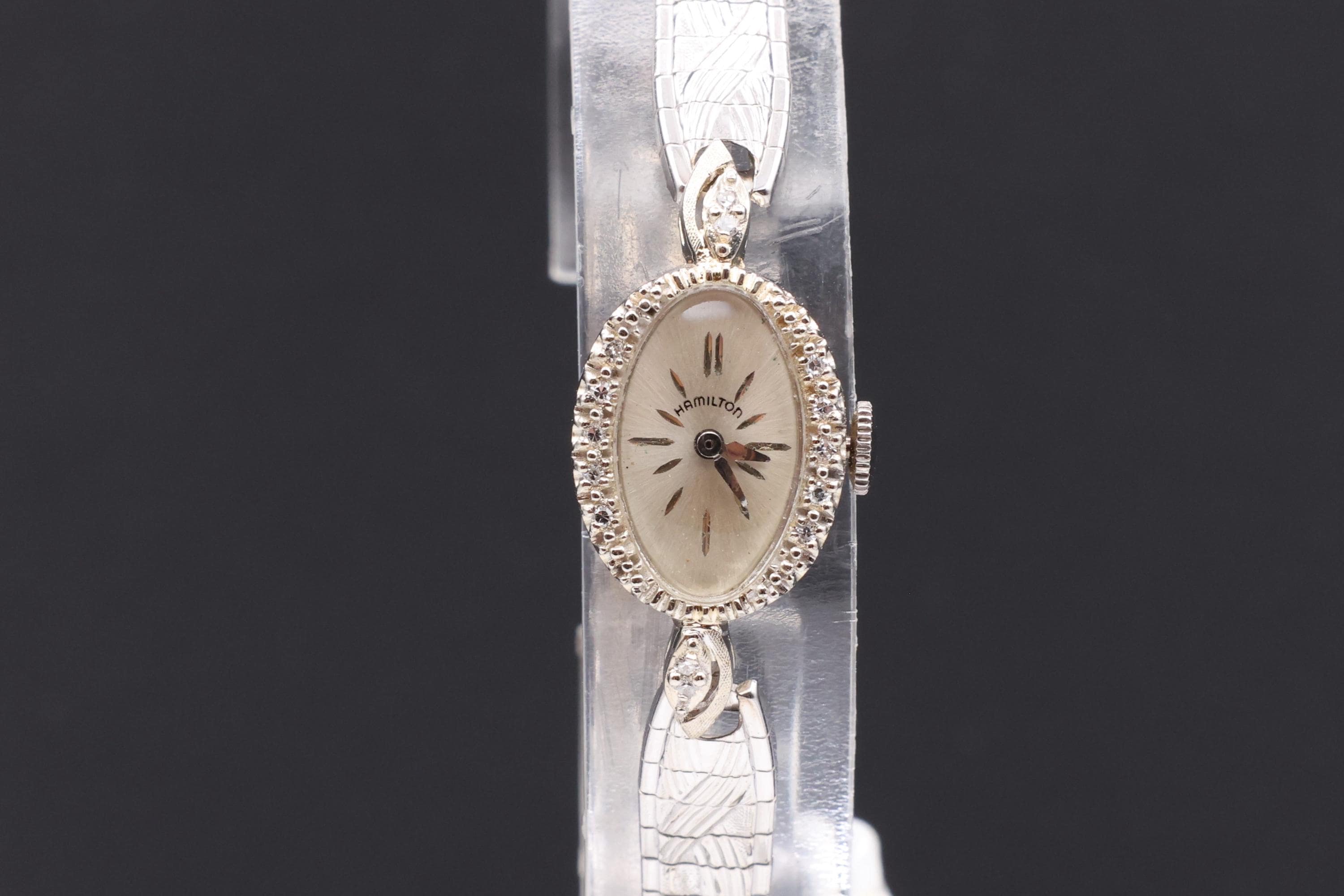Vintage 14K Solid White Gold Hamilton With Real Diamond  display picture 3