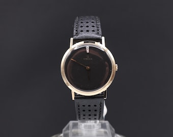 Auténtico reloj clásico mecánico Omega de oro macizo de 14 quilates con diamantes de la década de 1960, revisado