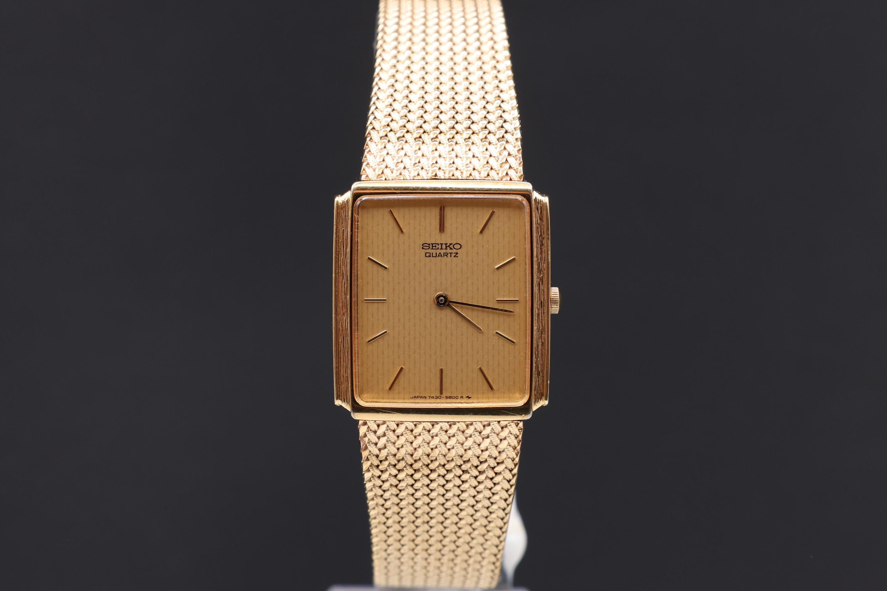 Vintage Seiko 7430 5509 Tank Gold Tone Elegant Quartz Wrist Watch