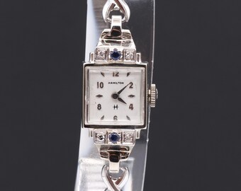 Antique 18kt White Gold Diamond Sapphire Edwardian Watch  display picture 3