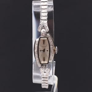 Vintage 14K Solid White Gold Women&#39;s Longines 17Jewels Mechanical, Real Diamond Watch: Serviced