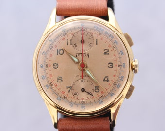 Vintage 1950s Swiss Mens TELDA Chronograph 17Jewels Venus 170 Cal Watch Serviced