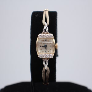 Vintage 1950s 14k Solid Yellow Gold Real Diamond Hamilton 17Jewels Mechanical Ladies Watch