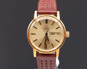 Vintage 1970s Mens Omega Automatic Day Date 17 Jewels Gold Filled Mechanical Watch Serviced