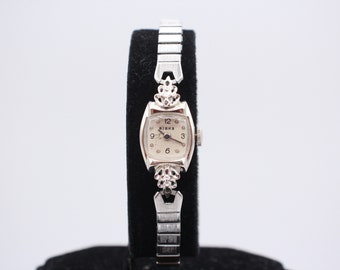 Vintage 14K White Solid Gold With Real Diamond BIRKS Mechanical 17Jewels Hand Winding Watch; Serviced