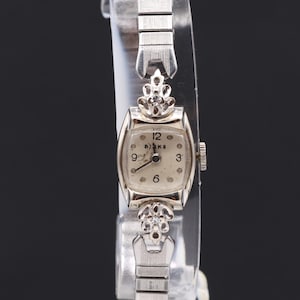 Vintage 14K White Solid Gold With Real Diamond BIRKS Mechanical 17Jewels Hand Winding Watch; Serviced