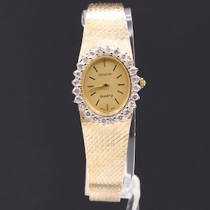 Vintage Geneve 14 K Solid Gold Ladies Bracelet With Diamond