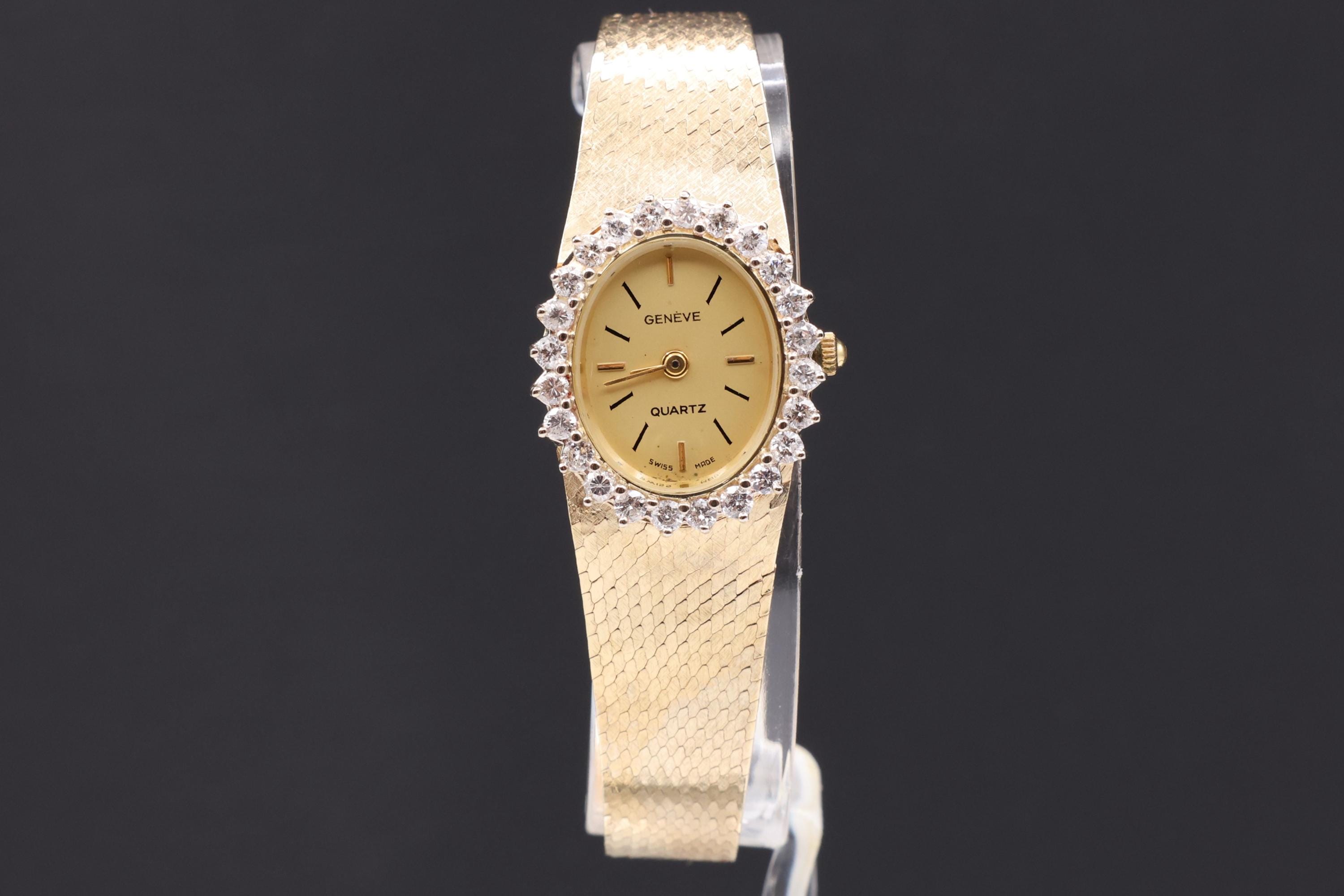Vintage Geneve 14 K Solid Gold Ladies Bracelet With Diamond