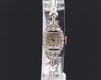 Vintage Made 1950s 14K Solid Gold With Real Diamond Elgin Mechanical Watch Serviced