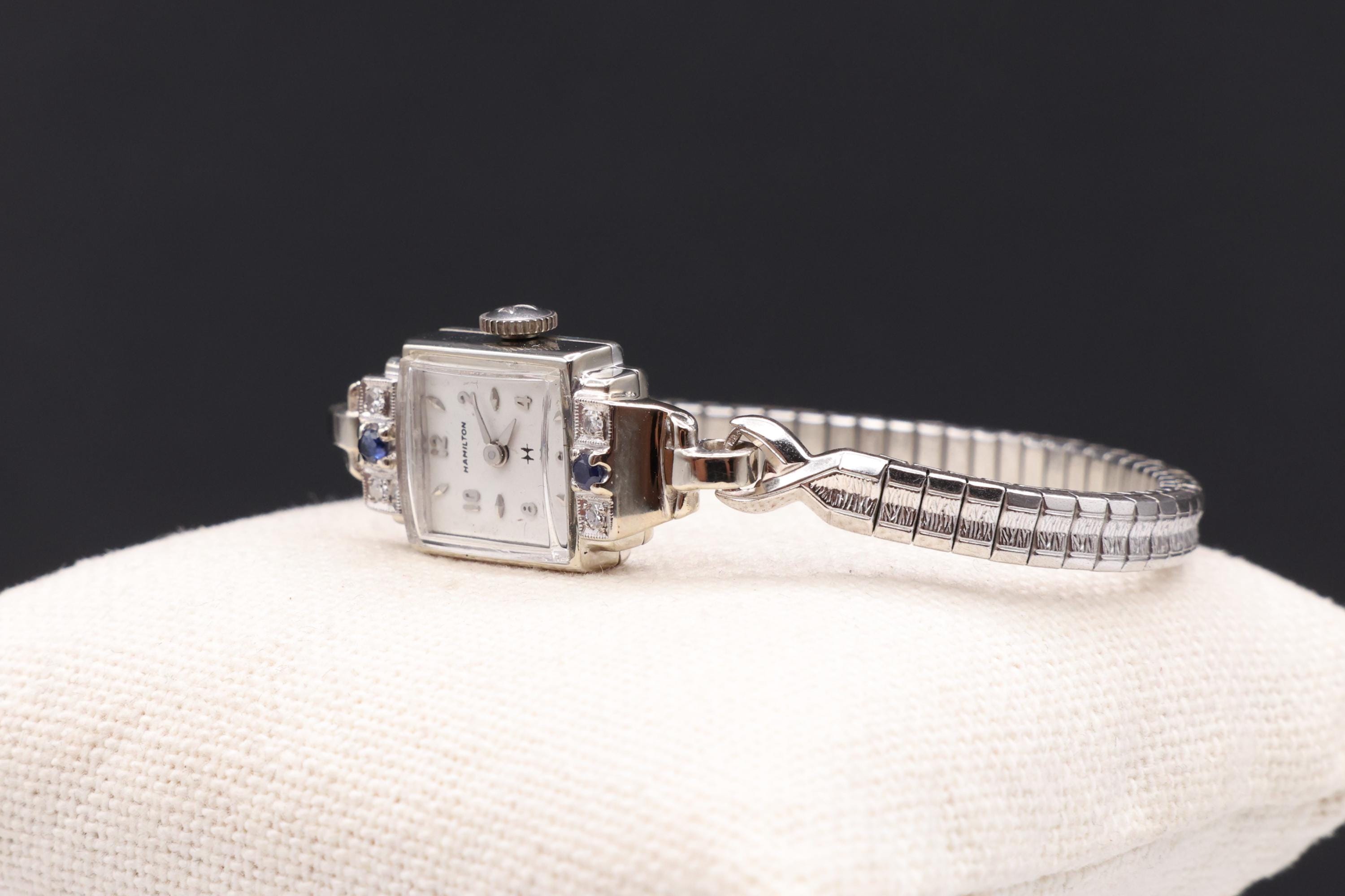 Vintage 14k Solid White Gold Hamilton With Diamond and  display picture 3