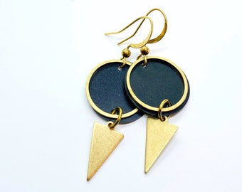 Minimalist geometric earrings, brass triangle dangle earrings, brass earrings, girlfriend gift