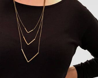 Multistrand bronze chevron necklace - layered chevron necklace for women - multistrand necklace
