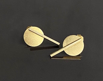 Brass bar stud earrings, trendy geometric earrings, layered 2 in 1 earrings