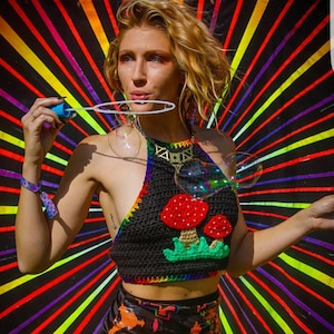 Handmade customizable psychedelic mushroom crop top* women clothing festival top rave clothing hippie clothing burning man pride