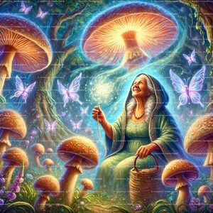 The Enchanted Mushroom Guardian-Mystical Grandmother Digital Art Print- Fantasy Forest Magic- Instant Download