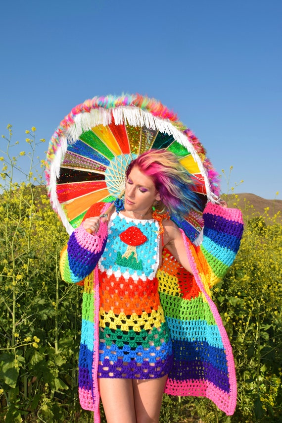 Psychedelic Rainbow Dress Jumper Festival Rave Psychedelic Clothing Burning Man Woman Electric Forest EDC Pride Month LGBTQ Cottagecore Etsy Canada