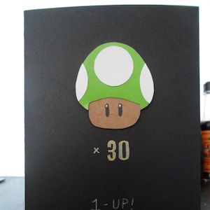 Mario gamer greetings card - Mario Mushroom 1-UP birthday - Mario birthday card