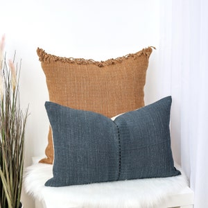 Dark Indigo Lumbar Pillow, Hmong Handwoven Cotton Pillowcase, Organic Dye