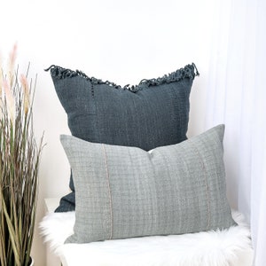 Teal & Pink Hand-Stitched Lumbar Pillow, Hmong Handwoven Cotton, 22&quot; Pillowcase