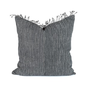 Handwoven Karen Hill Tribe Pillowcase, Dark Gray Cotton Cushion (23 inch)