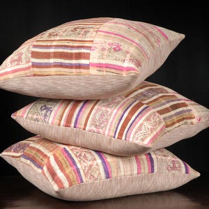 Decorative tribal throw pillow Laos ethnic textile, vintage hand woven cotton SILK boho fabric square 22 inch cushion ethnic home decor NV16